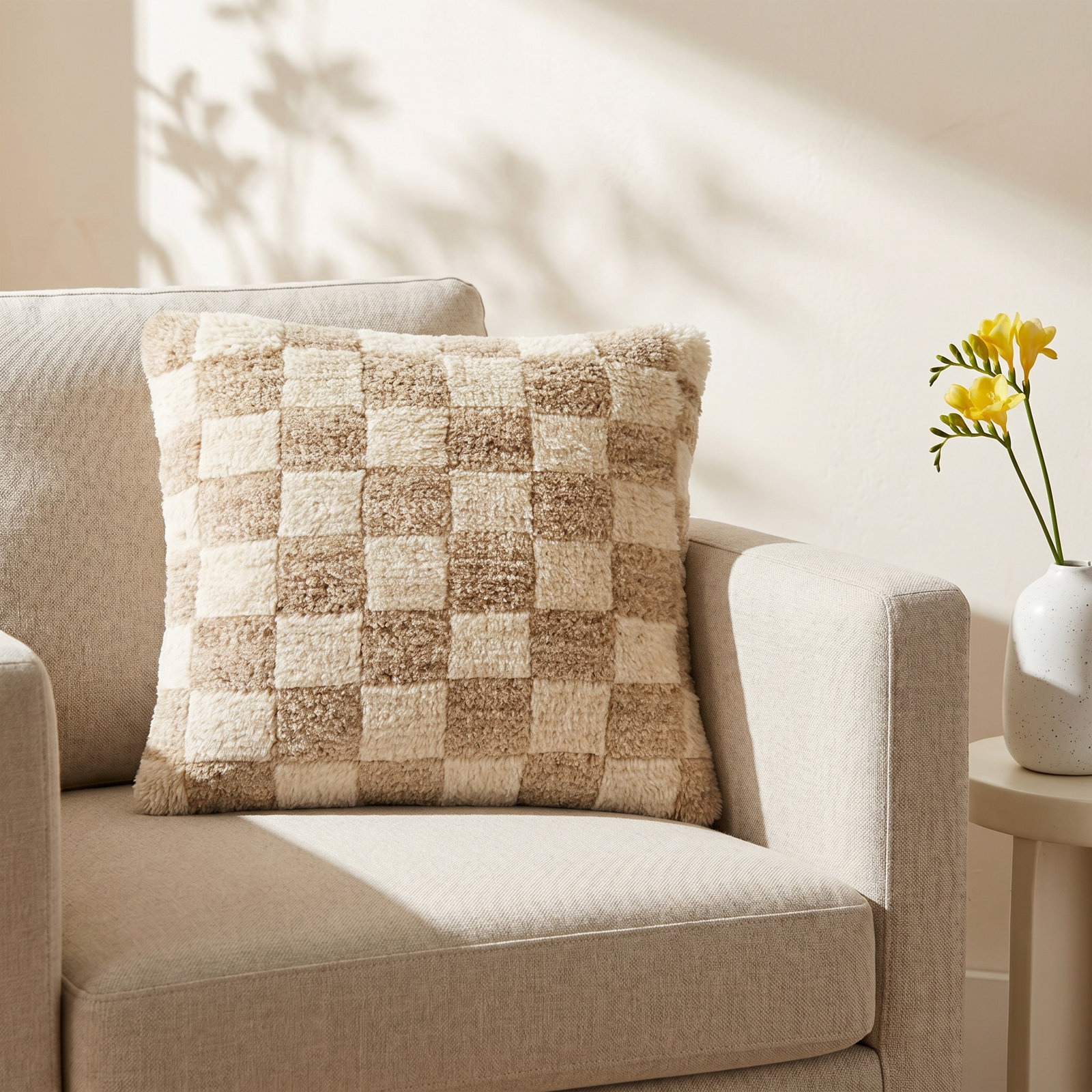Villere Throw Pillow, Tan, 20"H x 20"W, Polyester