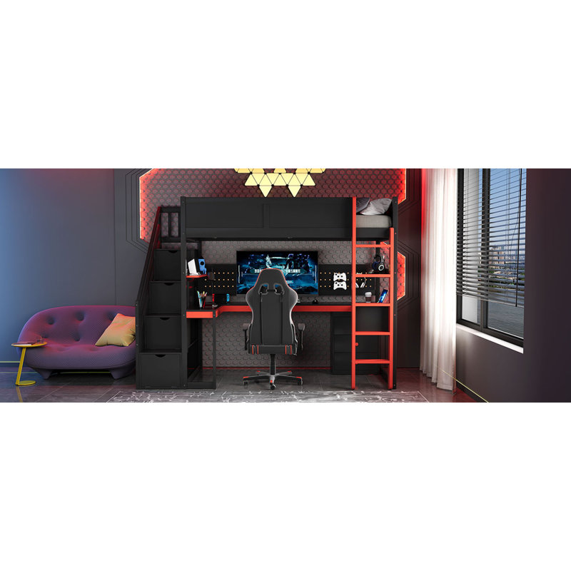 Lit mezzanine simple en bois peu encombrant avec rangement pour les joueurs