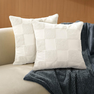 Coussins décoratifs à double couture 100% coton - ensemble de 2 housses de coussins décoratifs touffetés bohème 20 x 20, fabriqués en Inde, housse de coussin carrée, décoration intérieure moderne pour canapé, canapé