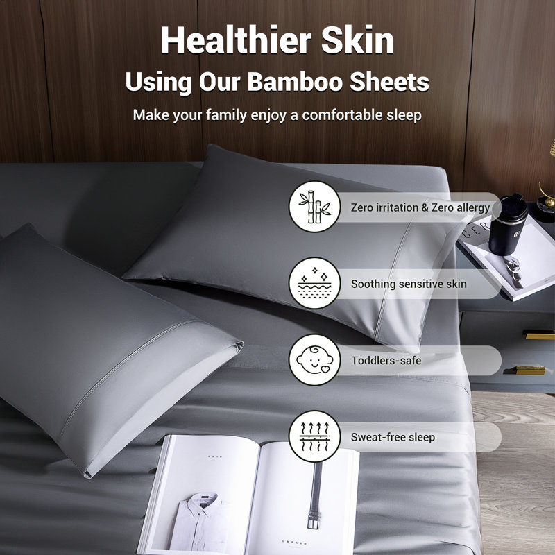 Bamboo Sheet Set, Full Sheet Case Pack with 3 Additional Pieces, Dark Gray