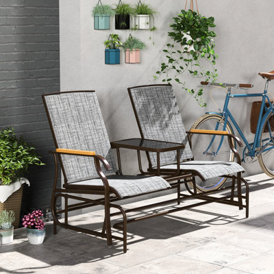 Banc oscillant gris avec sièges respirants et table stable en maille antirouille