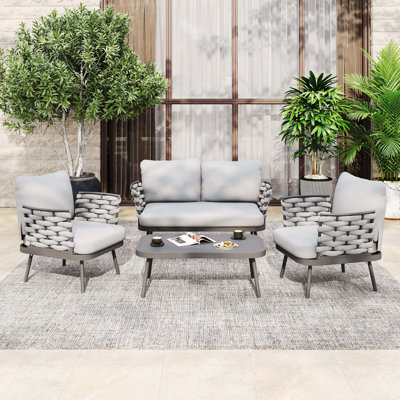 Mariano Steel 4-Piece Conversation Set, Grey Color Scheme
