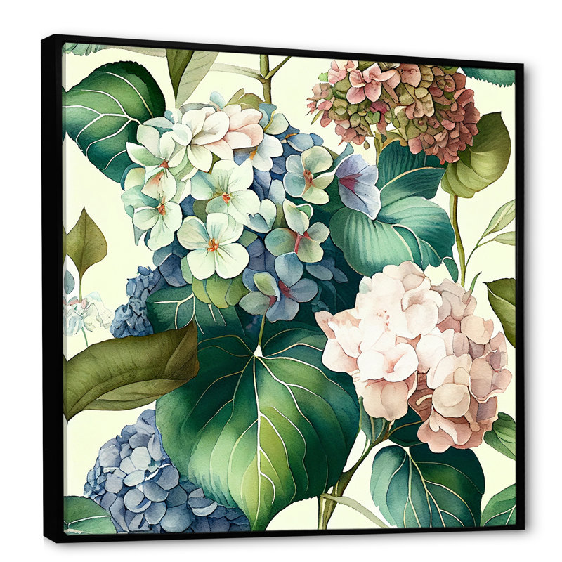 «Retro Hydrangena III», reproduction sur toile, H 24 po x l 24 po x P 1 po, Toile avec cadre flottant noir
