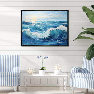 «Teal White Ocean Serenade Pastoral I», art mural sur toile