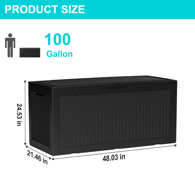 Boîte de rangement verrouillable en résine 100 gallons vbal, Noir