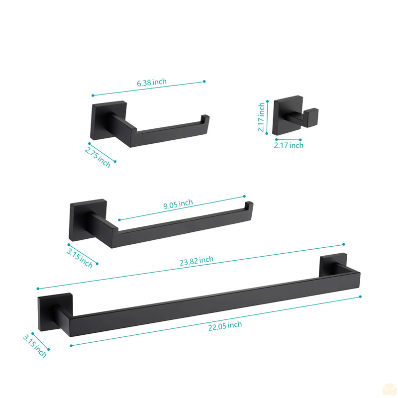 4 - Piece Bathroom Hardware Set, Matte Black
