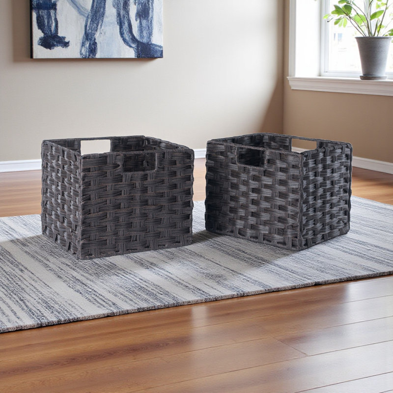 Ikner 2-Pc Foldable Woven Fiber Basket Set