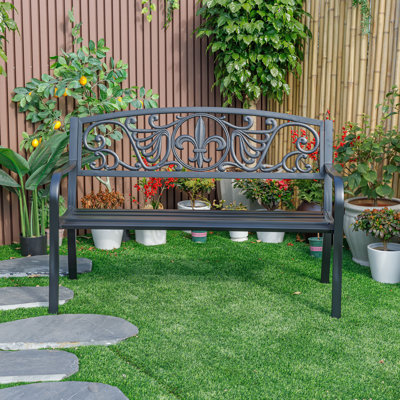 Sleek Black - Steel and Cast Iron Garden Bench in Timeless Black by Hi-Line Gift Ltd.