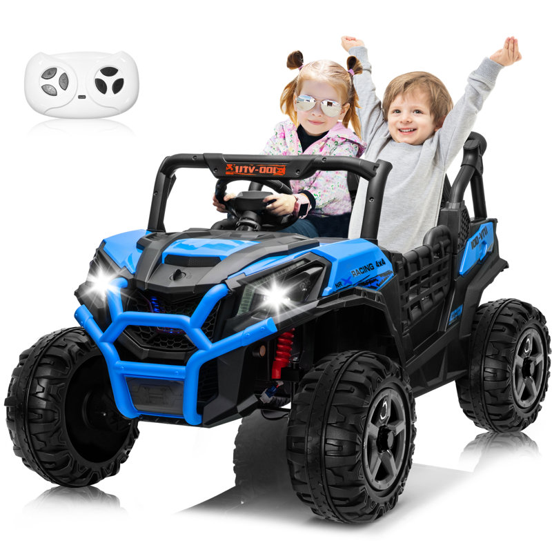 Voiture électrique bleue pour enfants 2V avec télécommande et lumières DEL bleues 24V, Bleu
