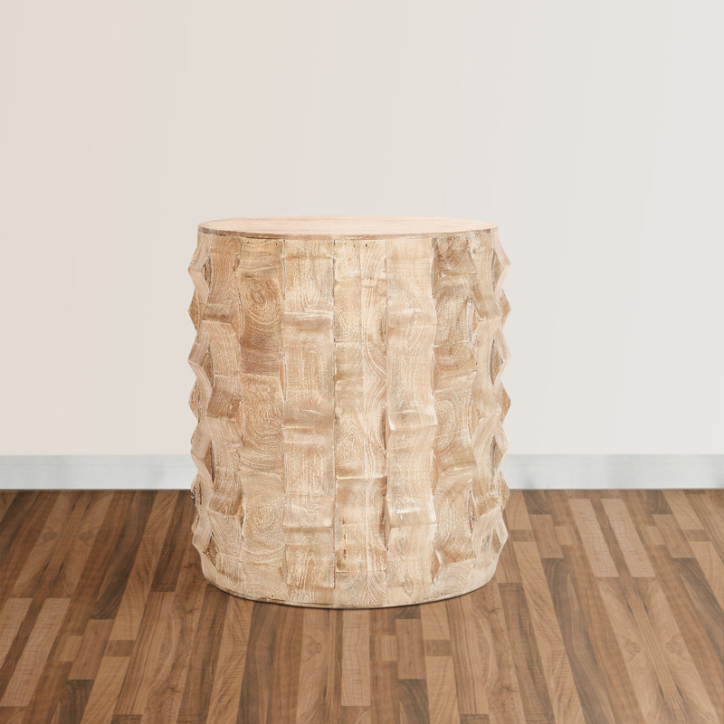 Dedera 20 inch Round Drum Shape Solid Wood End Table