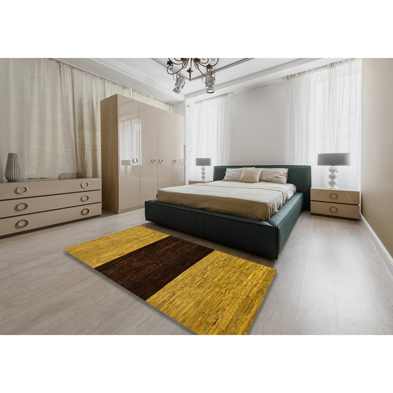 Tapis jaune en laine Power Loom, Rectangle de 5 pi x 8 pi