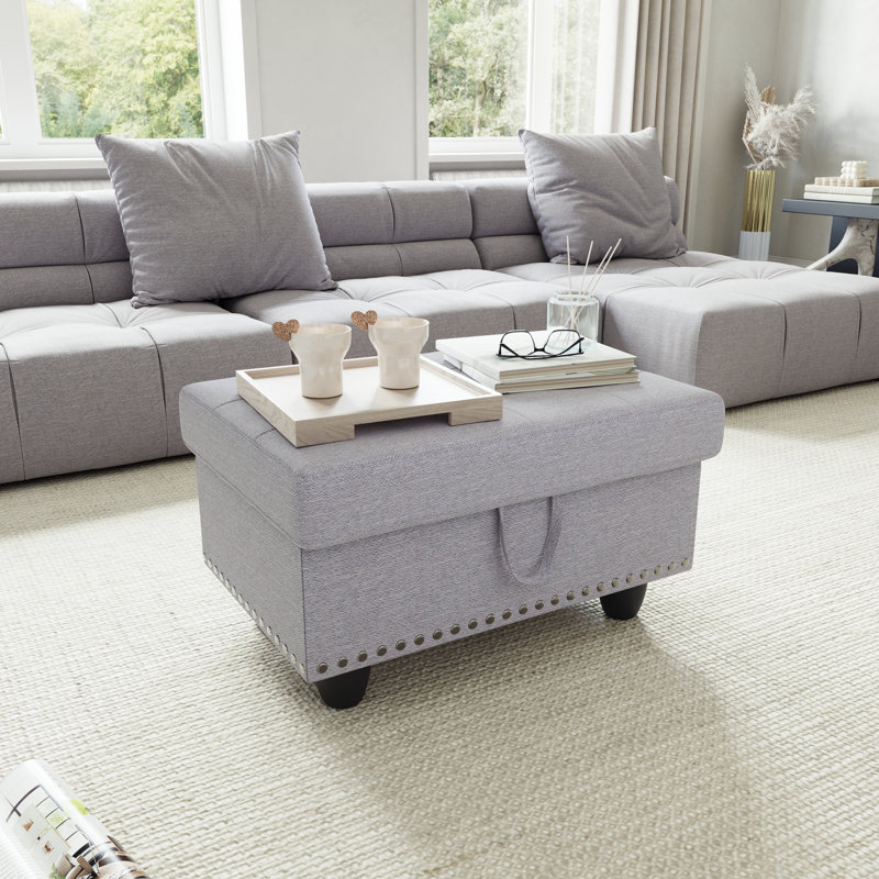Repose-pieds de rangement rembourré de 28,5 po de largeur Yeni, Tissu gris