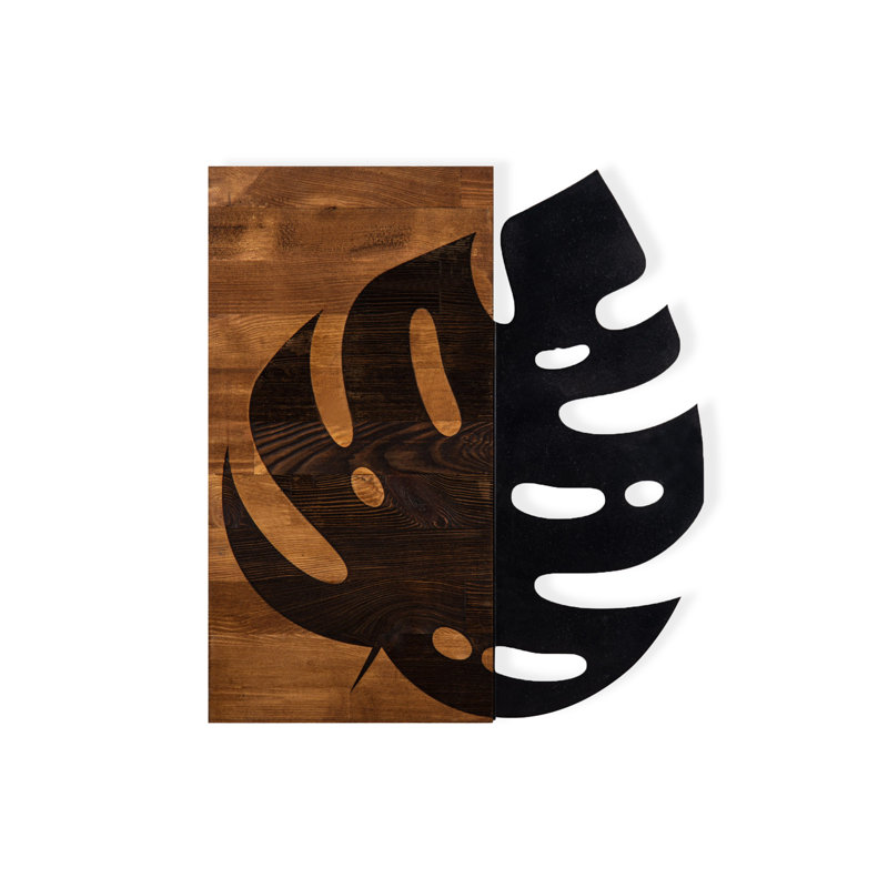 Wooden Frame Leaf Metal Wall Decor