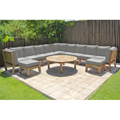 Huntington Teak 11 - Person Modular Patio Conversation Sets with Cushions