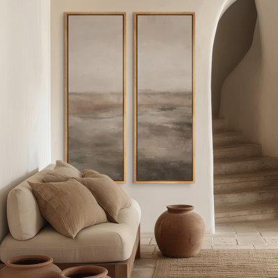«Calm Neutral Abstract Horizon», ensemble de 2 reproductions d'art murales encadrées sur toile 60 po x 20 po x 2 pièces