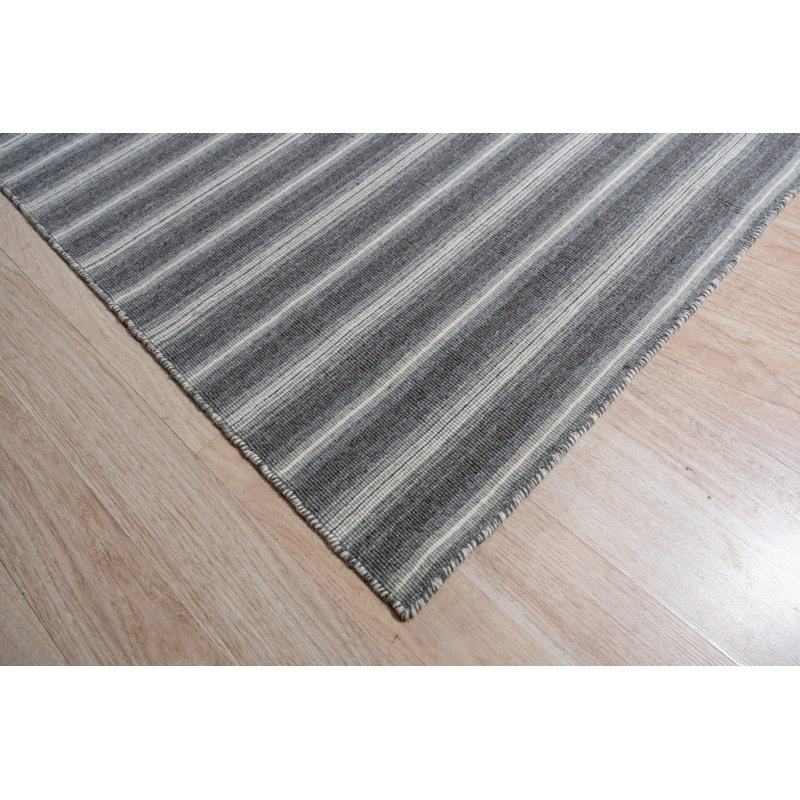 Gray Flat Weave Wool Subtle Linear Textured Geometric Modern Contemporary Carpet Rug, 10' x 14'
