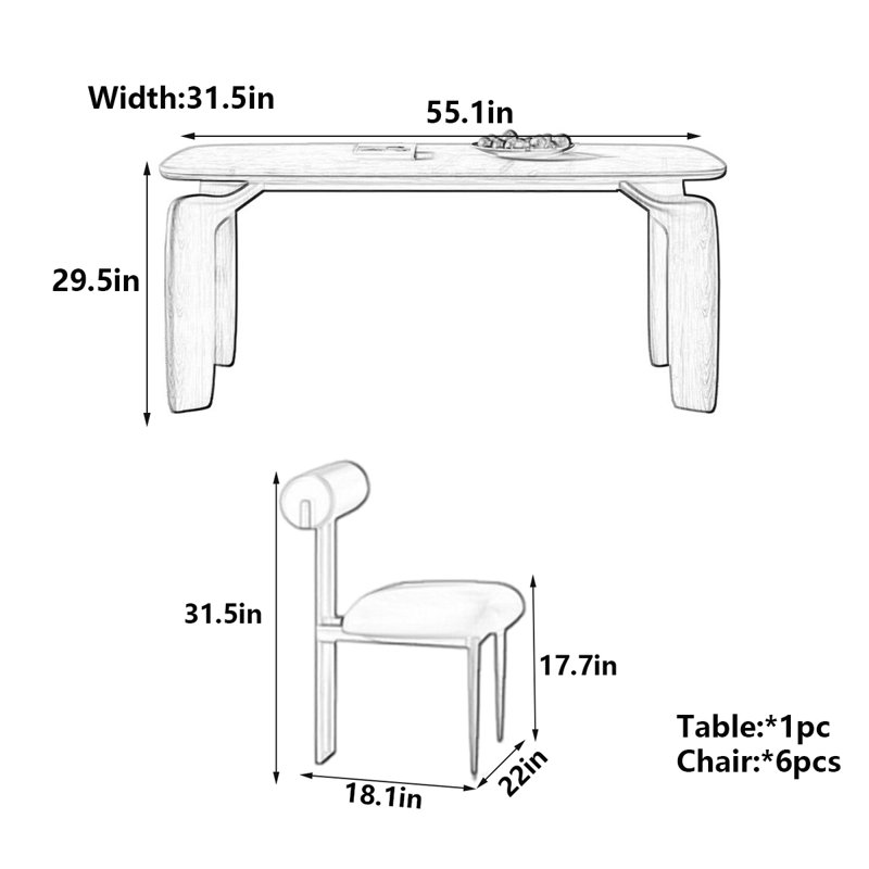 Modern Nordic Rectangular Dining Table, 29.5"H x 55.1"L x 31.5"W
