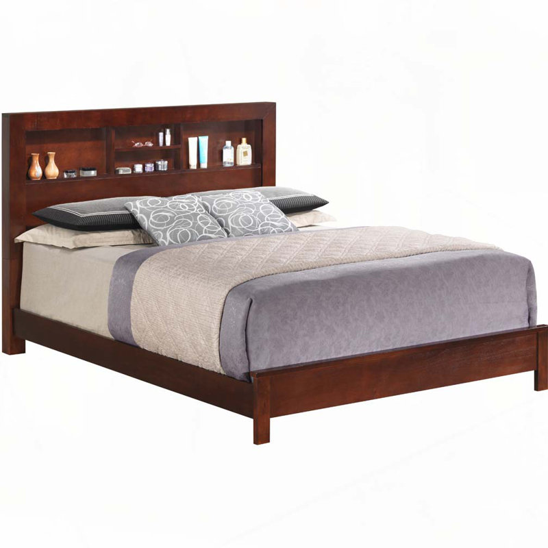 Base de lit plateforme en bois avec rangement, Double, Cerisier