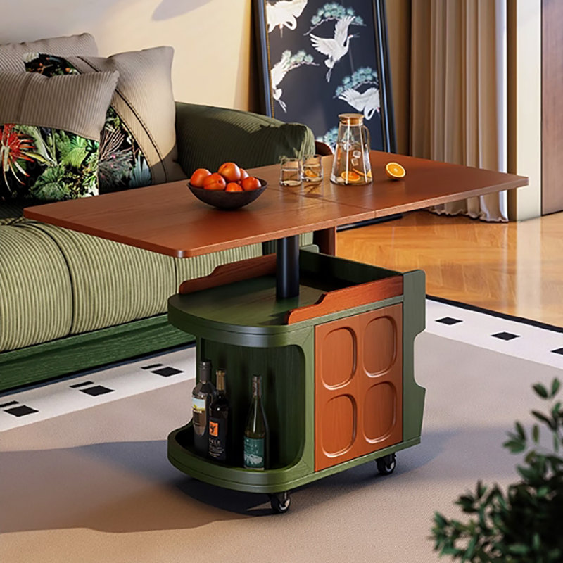 Vintage Forest Style Foldable Height Adjustable Solid Wood Coffee Table