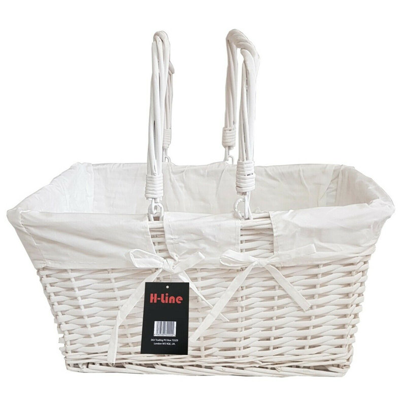 H-line Wicker Decorative Basket, White