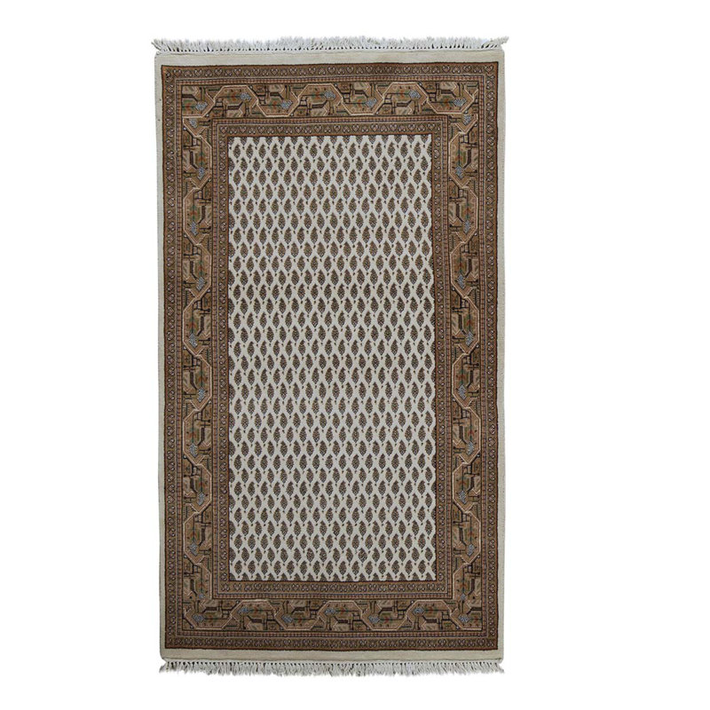 Tapis oriental ivoire / brun en laine noué à la main 3 pi x 5 pi 3 po Oriental