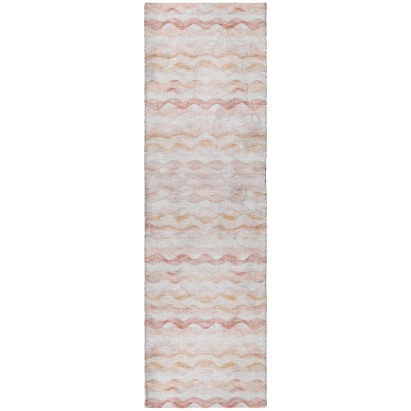 Premium Machine Washable Dream Shag ADS195 Ribbons Rug, 2'3" x 7'6" Runner, Peach