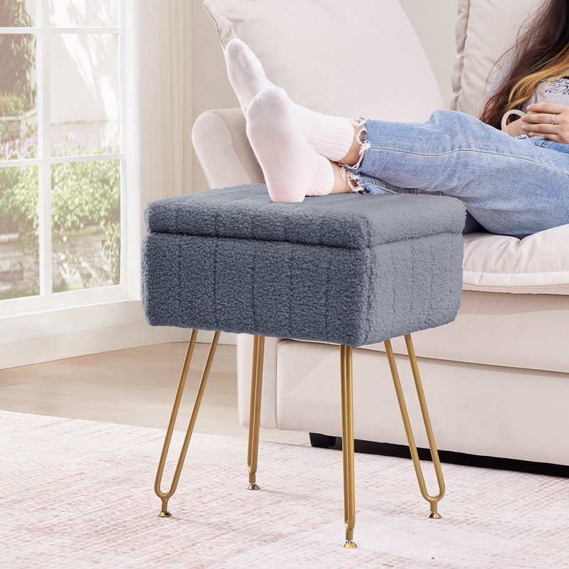 Tabouret de rangement 17,11 po x 17,11 po, Gris