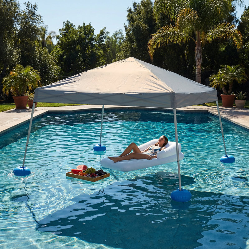 Sunjoy 10 pi x 10 pi Auvent de piscine flottant avec sac de transport, gris
