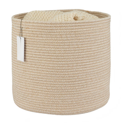 Panier en corde de coton 16 po x 14 po Panier à linge pour bébé Panier à linge rond Organisateur de paniers tissés pour ranger jouets, couvertures, chaussures, vêtements, avoine
