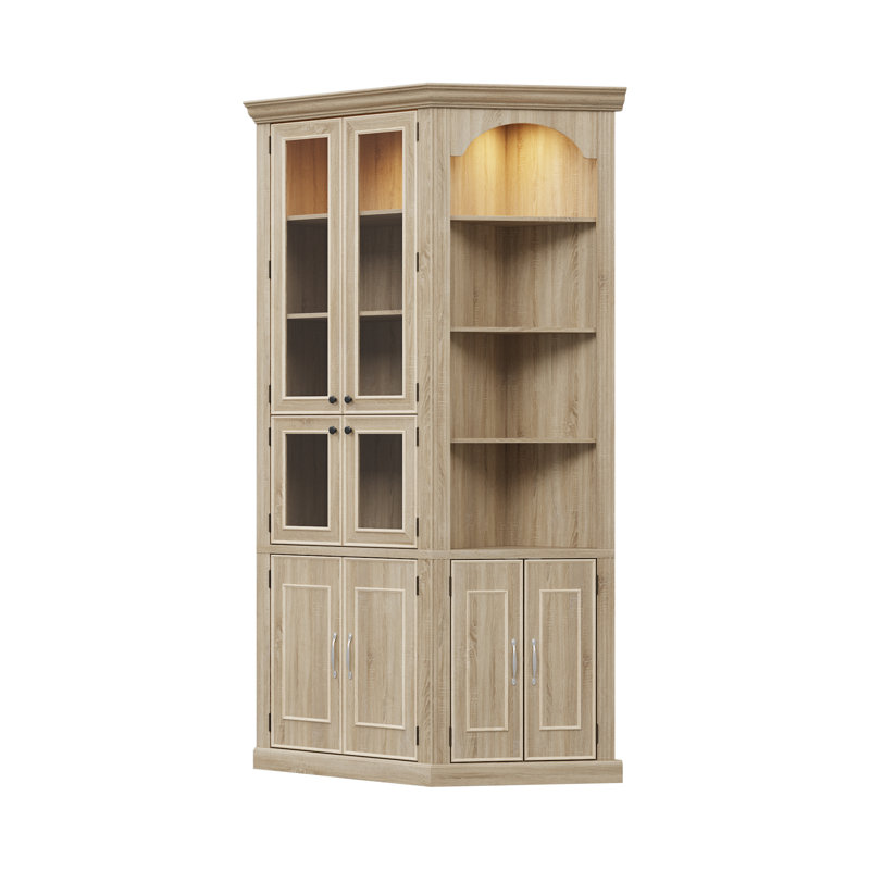 Belmore 90.3"H Corner Pantry Cabinet With 8 Door, Light Gray