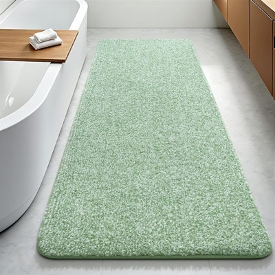 Tapis de salle de bain 24 po x 60 po, long tapis de salle de bain doux et absorbant pour plancher de douche, tapis de bain lavables antidérapants, grand tapis de bain en microfibre moelleuse pour meuble-lavabo double, vert et blanc