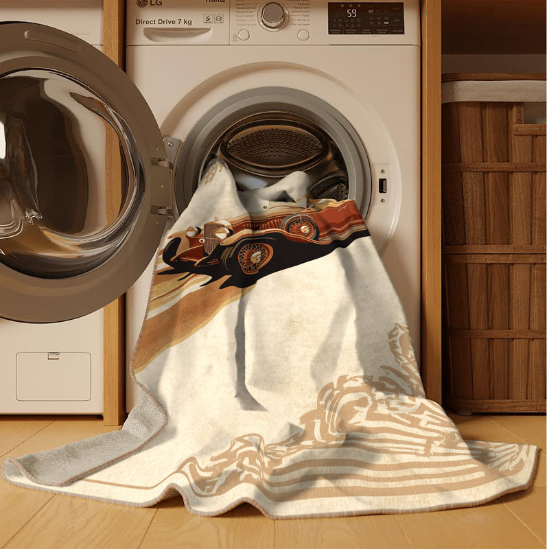 Tapis beige traditionnel lavable à la machine de style rétro Roadster Car - beige, 4 x 2