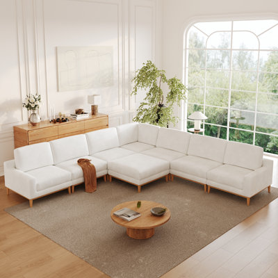 8-Piece Upholstered Slipcovered Modular Sectional Sofa With Ottoman