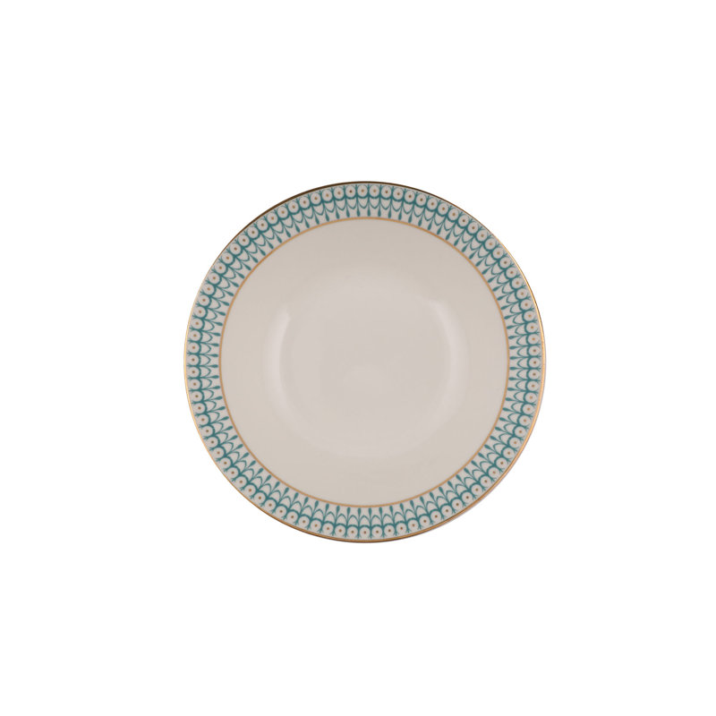 Service de table élégant 62 pièces, 100% porcelaine, or et bleu | Comprend les bols à soupe, les assiettes de service (12), les assiettes profondes (12), les assiettes à dessert (12), les bols (12), les assiettes (2), les salières et poivrières, le