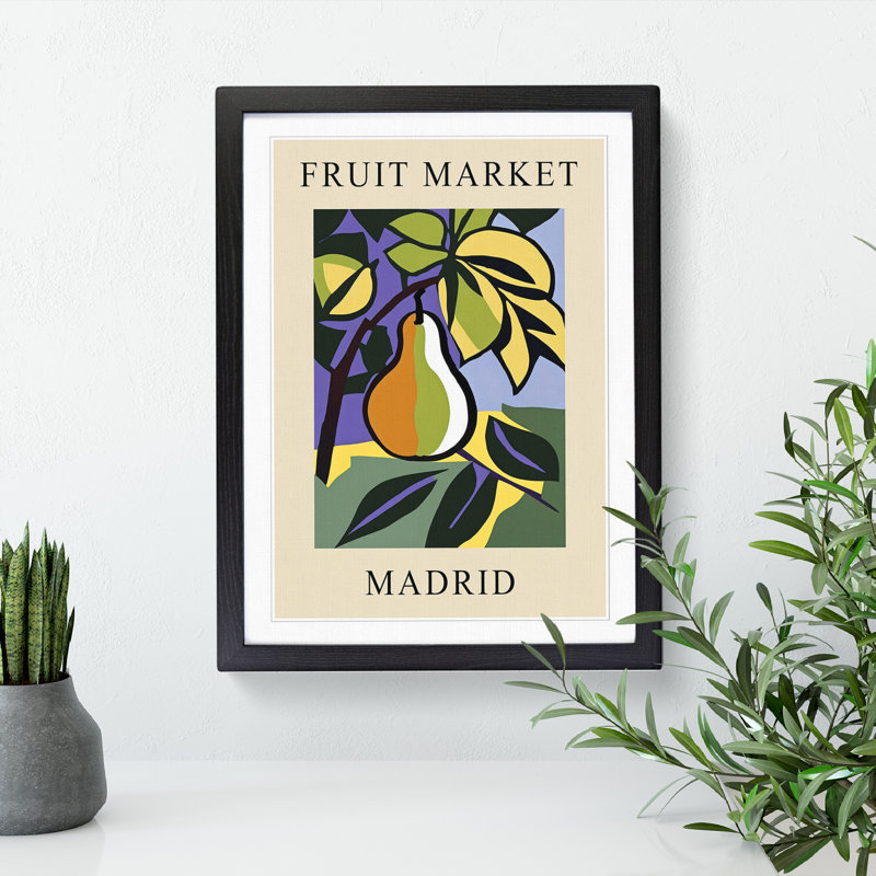 Pear Madrid Fruit Market Exhibition - Single Picture Frame Print on Wood, 64cm H x 46cm W x 2cm D