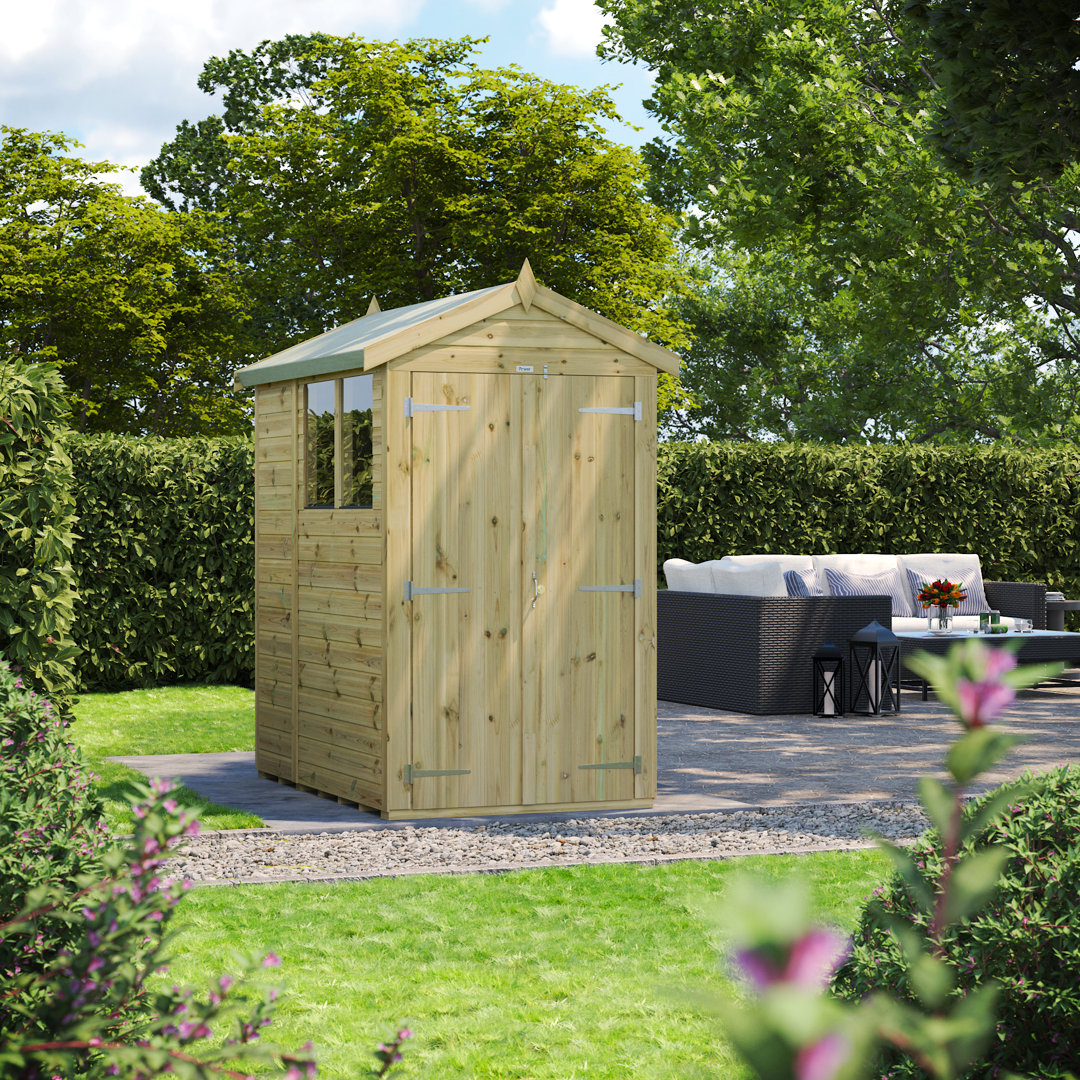 Powersheds 6 x 4ft Premium Pressure Treated Timber Apex Garden Shed, Double Doors