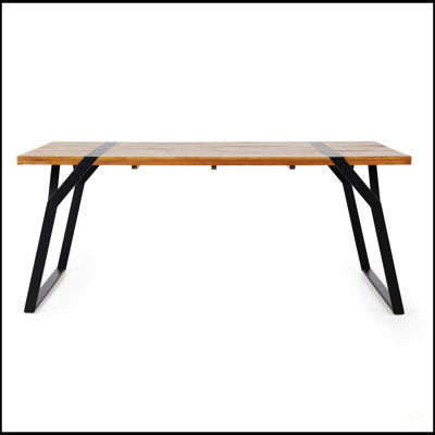 ZORA Industrial Acacia Wood Dining Table With Sleek Slatted Top And Sturdy Iron Frame For Modern Decor