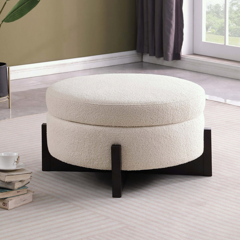 Round Ottoman with Storage and Fold-Out Legs