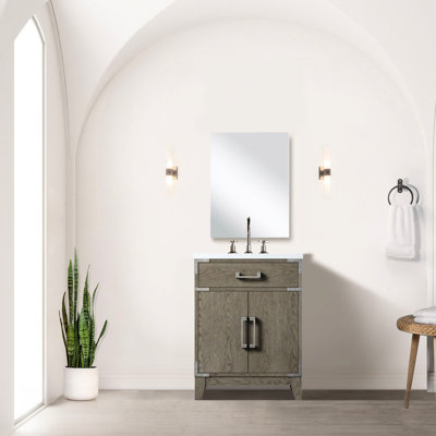 Meuble-lavabo en chêne gris l 24 po x P 18 po avec comptoir en acrylique, robinet, 18 po Miroir pour salle de bain simple 24 h inclus