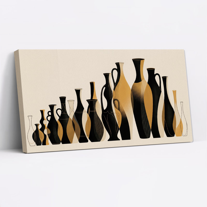 Collection de vases noirs et dorés - Tableau sur toile, 46“W x 24”H