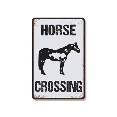 Horse Crossing Distressed 12 Inch x 18 Inch Novelty Aluminum Sign