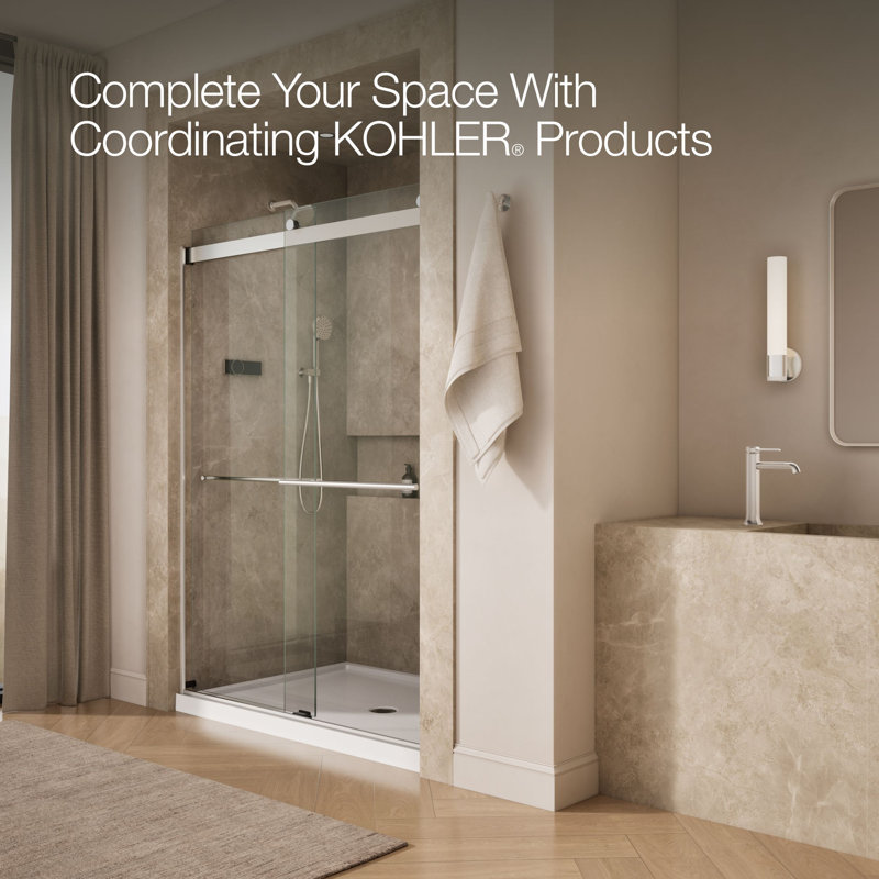 Levity Plus Less Sliding Shower Door, 81-5/8" H x 56-5/8 - 59-5/8" W, With 3/8" Thick Crystal Clear Glass, Silver