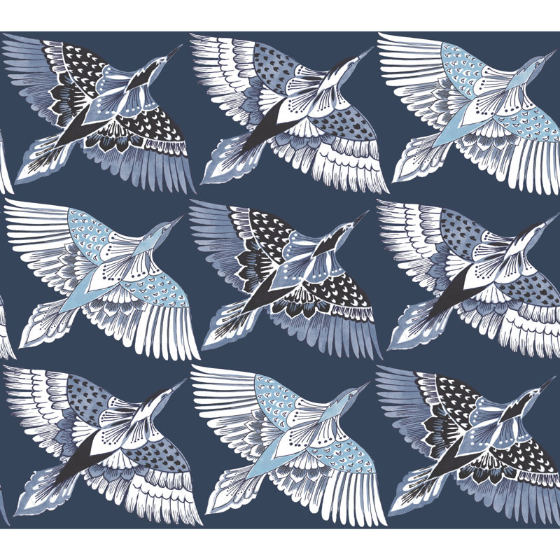 Feather Flight 20' L x 27" W Smooth Peel and Stick Wallpaper Roll, Blue