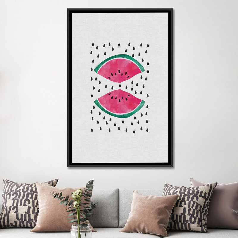 « pastèque slice », impression sur toile, H 26 po x l 18 po x P 1,5 po, Toile avec cadre noir, Pas de tapis