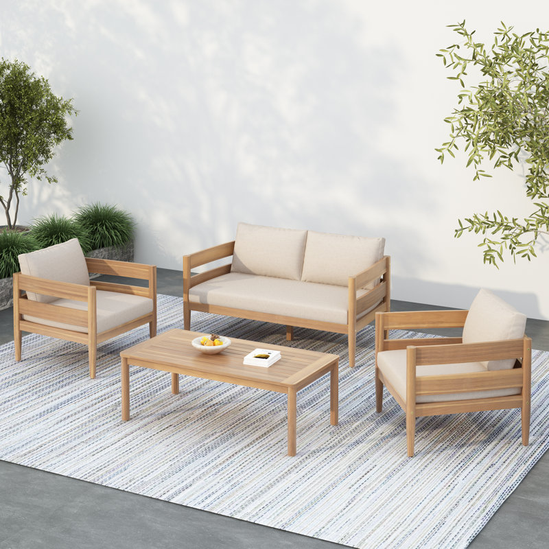 Ensemble de conversation avec coussins 4 pièces Colinton, Beige, Teck clair