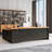Brown+Black Rectangular Solid Wood+Iron with 3 drawers desk-1390633557
