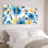 Ensemble de 3 toiles aquarelle florales bleues et jaunes, montées sur châssis, pour la décoration du salon et de la chambre.