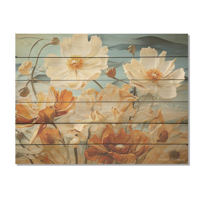 Rayons de soleil fleurs de souci - champ de fleurs, art mural sur bois de pin naturel