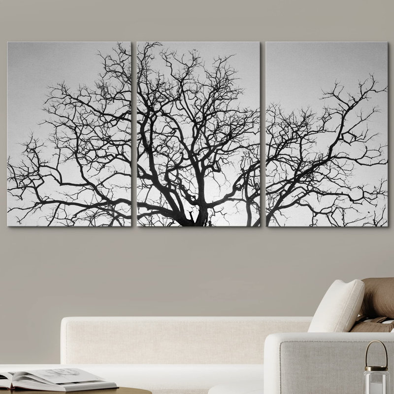 Décoration murale abstraite arbre abstrait arbre mort, photo moderne noir et blanc, Toile tendue, H 24 po x l 48 po