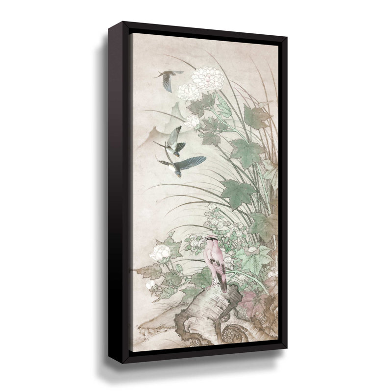 Chinoiserie, Three - Peinture sur toile, Cadre noir, H 12 po x l 6 po x P 2 po